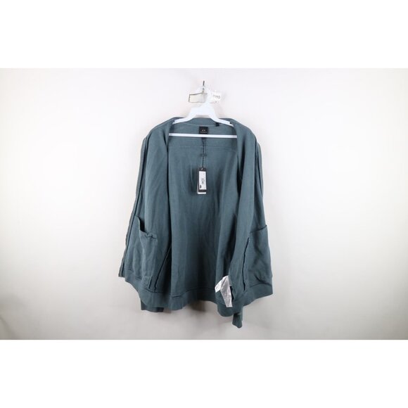 New Armani Exchange Mens Large Spell Out Full Zip Terry Cloth Sweatshirt Teal - Picture 15 of 16